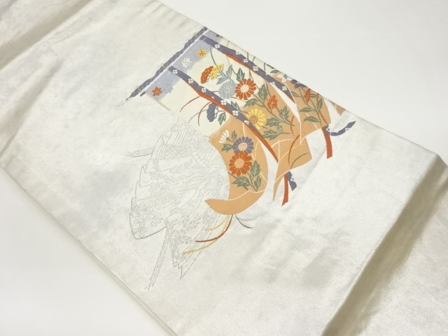 几帳に草花模様織出し名古屋帯